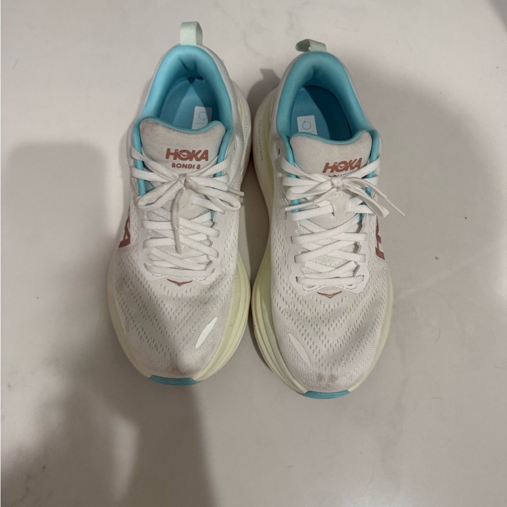 Hoka White and Blue Athletic Running Shoes